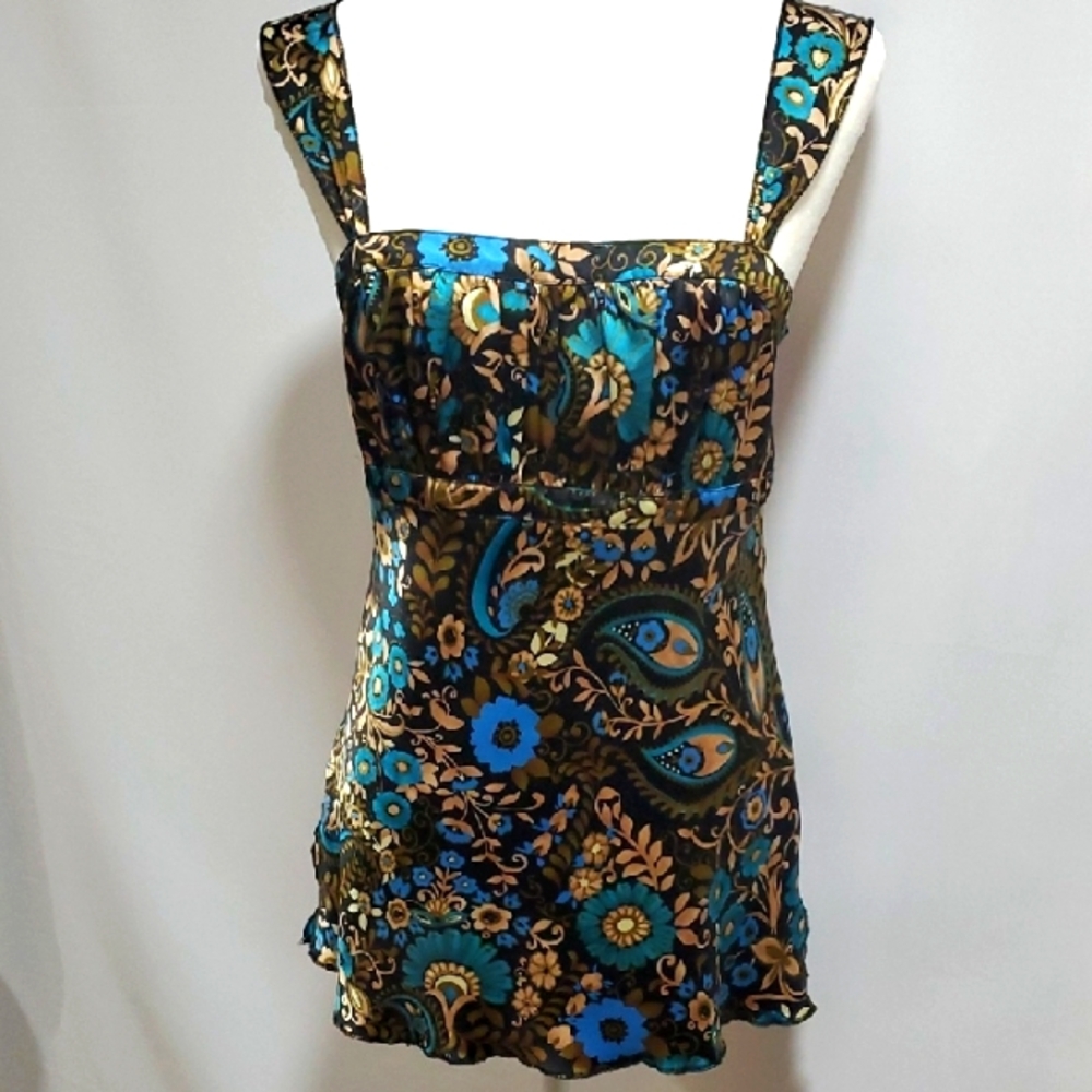 Self Esteem Blue and Brown Sleeveless Bustier Tank Top Size Med. Y2k